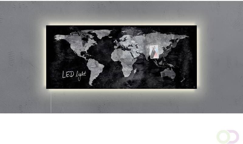 Sigel Glasmagneetbord Artverum LED 1300x550x15 wereldkaart
