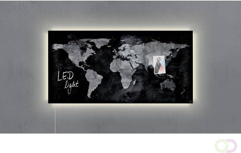 Sigel glasmagneetbord Artverum LED 910x460x15 wereldkaart