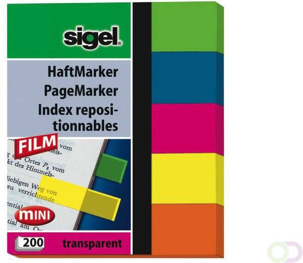 Sigel indexeringsstrookjes Film 12x50 5-kleurig 200 vel