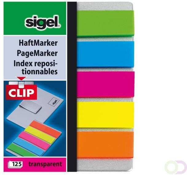 Sigel indexeringsstrookjes film mini met clip 5 kleuren assorti