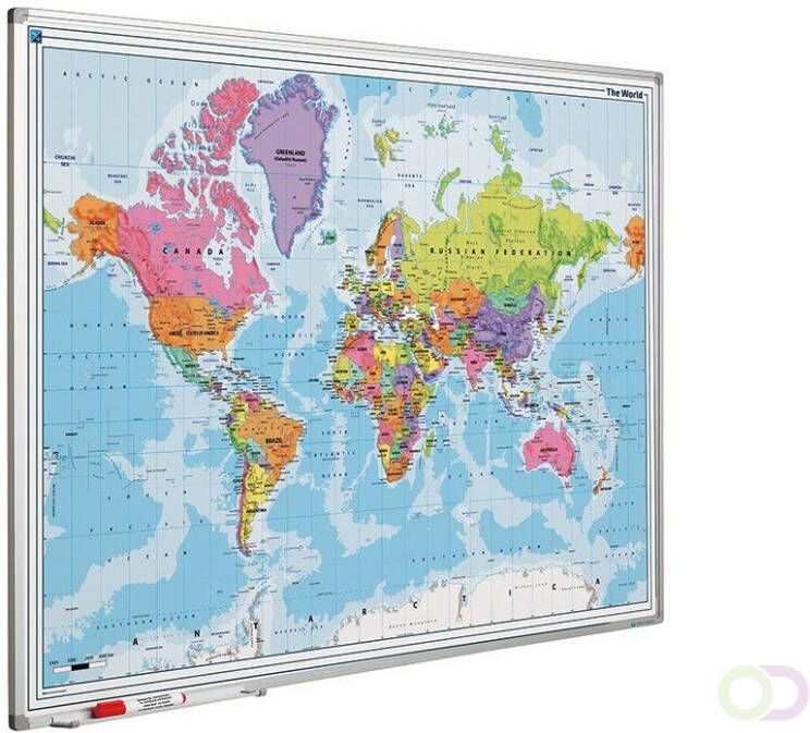 Smit Visual Landkaart bord Softline profiel 8mm Wereld 900x1200mm