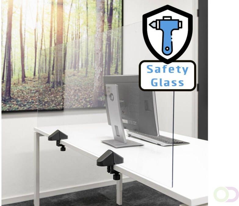 Smit Visual Scheidingsscherm Bureau Tafel veiligheidsglas incl. 2x bureauklem dubbel bureau 58x160x0 4 cm