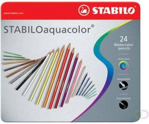 Stabilo aquacolor kleurpotlood metalen doos van 24 stuks in geassorteerde kleuren