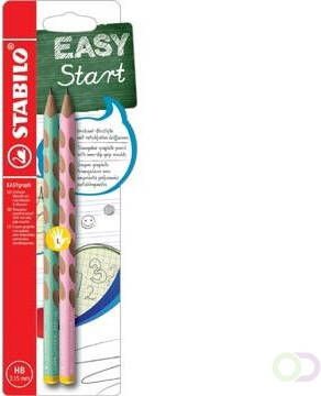 Stabilo EASYgraph S Pastel potlood HB 3 15 mm blister van 2 stuks voor linkshandigen groen en roze