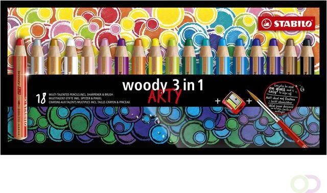 Stabilo Kleurpotloden Woody 880 18 1 20 etui Ã  18 kleuren met puntenslijper en penseel