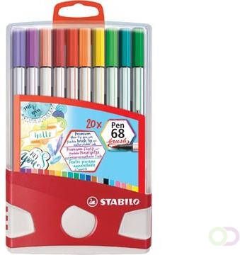 Stabilo Pen 68 brush ColorParade rood-grijze doos 20 stuks in geassorteerde kleuren