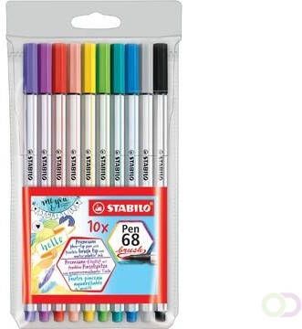 Stabilo Pen 68 brush etui van 10 stuks in geassorteerde kleuren