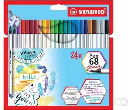 Stabilo Pen 68 brush etui van 24 stuks in geassorteerde kleuren