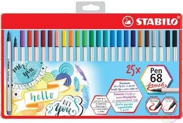 Stabilo Pen 68 brush metalen doos van 25 stuks in geassorteerde kleuren