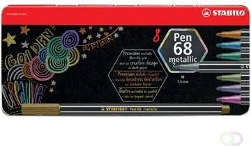 Stabilo Pen 68 metallic viltstift 8 kleuren metalen doos van 8 stuks