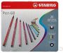 Stabilo Pen 68 viltstift metalen doos van 20 stiften in geassorteerde kleuren - Thumbnail 1