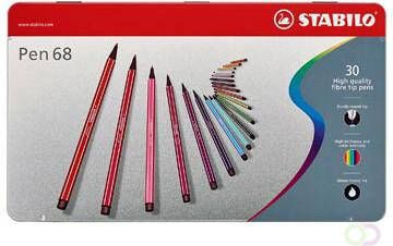 Stabilo Pen 68 viltstift metalen doos van 30 stiften in geassorteerde kleuren