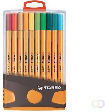 Stabilo point 88 fineliner ColorParade grijs-oranje doos 20 stuks in geassorteerde kleuren