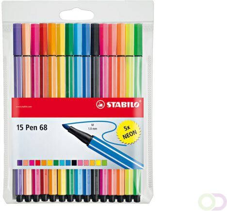 Stabilo Viltstift Pen 68 15 medium assorti etui Ã  10 5 neon kleuren