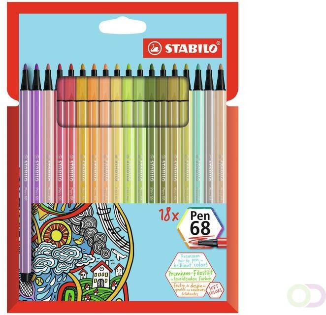 Stabilo Viltstift Pen 68 etui Ã  18 nieuwe kleuren