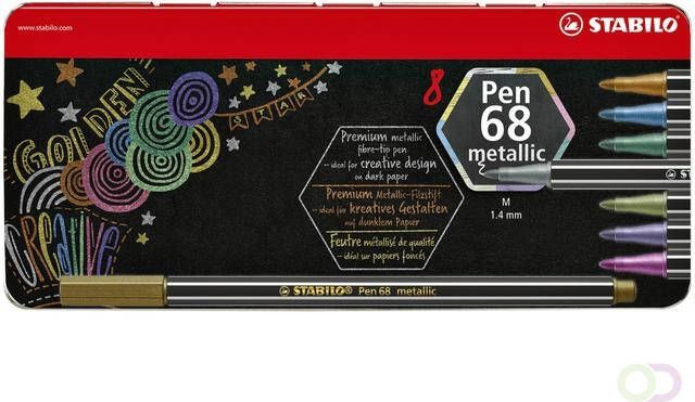 Stabilo Viltstift Pen 68 8 medium metallic assorti blik Ã  8 stuks