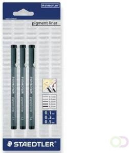 Staedtler fineliner Pigment Liner blister van 3 stuks: 0 1; 0 3 en 0 5 mm