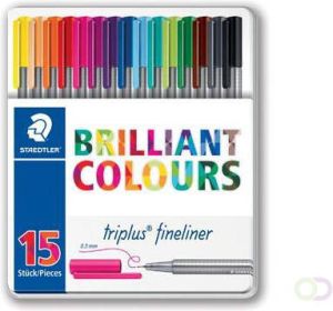 Staedtler fineliner Triplus metalen doos met 15 stuks in geassorteerde kleuren