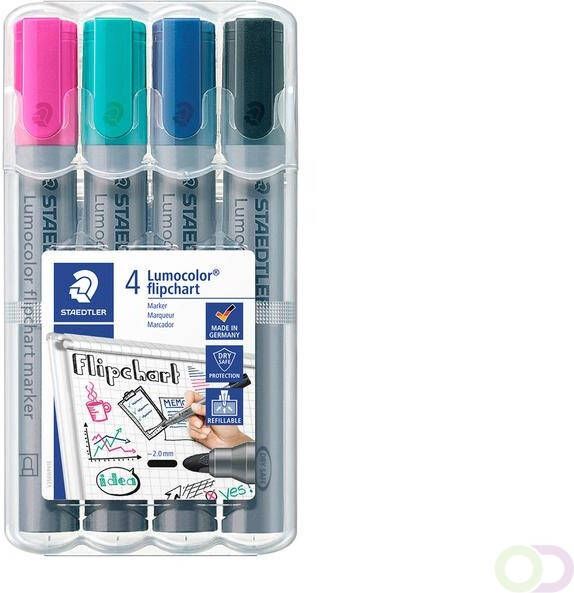 Staedtler Viltstift 356 voor flipover rond 2mm set Ã  4 stuks assorti