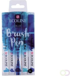 Talens Brushpen Ecoline set blauw blister à 5 stuks ass