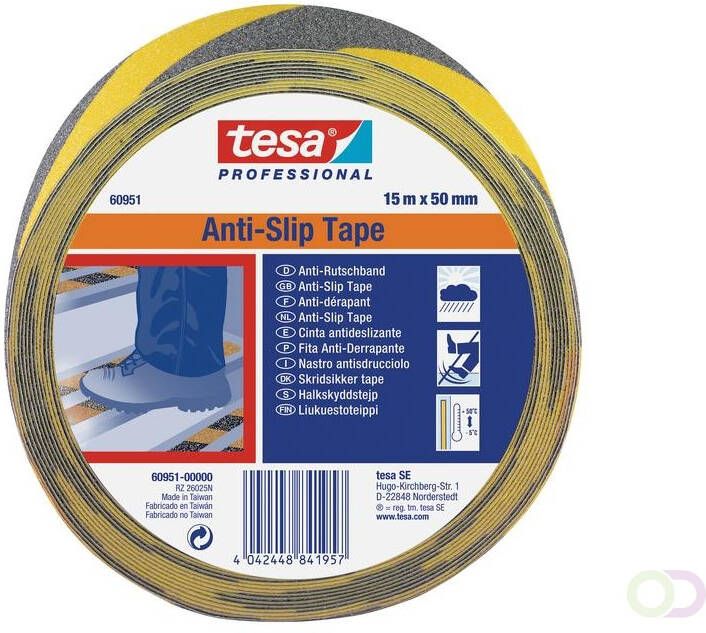 Tesa Antisliptape 60951 15mmx50m zwart geel