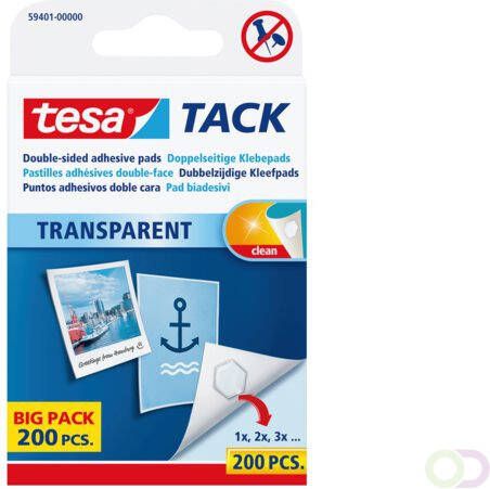 Tesa Kleefpads Â TACK dubbelzijdig transparant 200 stuks