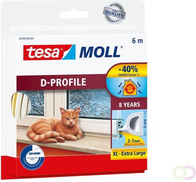 Tesa Tochtstrip Moll 05393 D profiel 9mmx6m wit