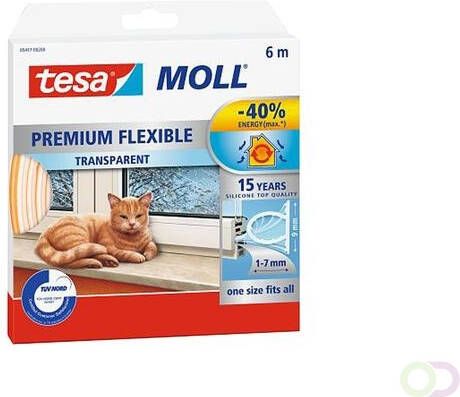 Tesa Tochtstrip mollÂ Premium Flexible siliconen 6mx9mm transparant