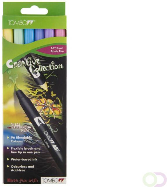 Tombow ABT Dual Brush Pen set van zes pastelkleuren