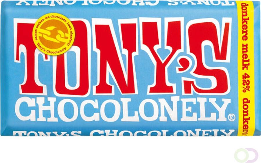 Tony's Chocolonely Chocolade Tonys Chocolonely donkere melk 180 gram 1 stuk