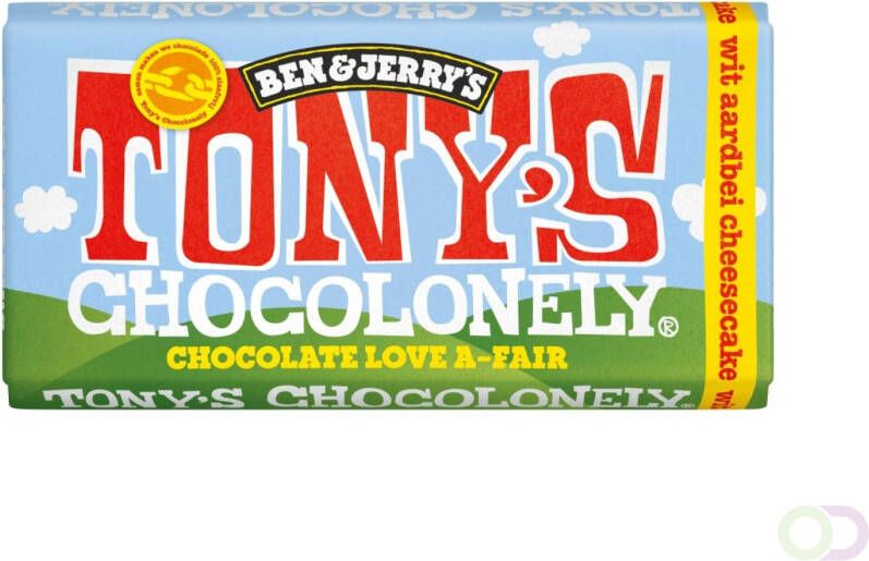 Tony's Chocolonely Chocolade Tonys Chocolonely wit aardbei cheesecake 180 gram 1 stuk