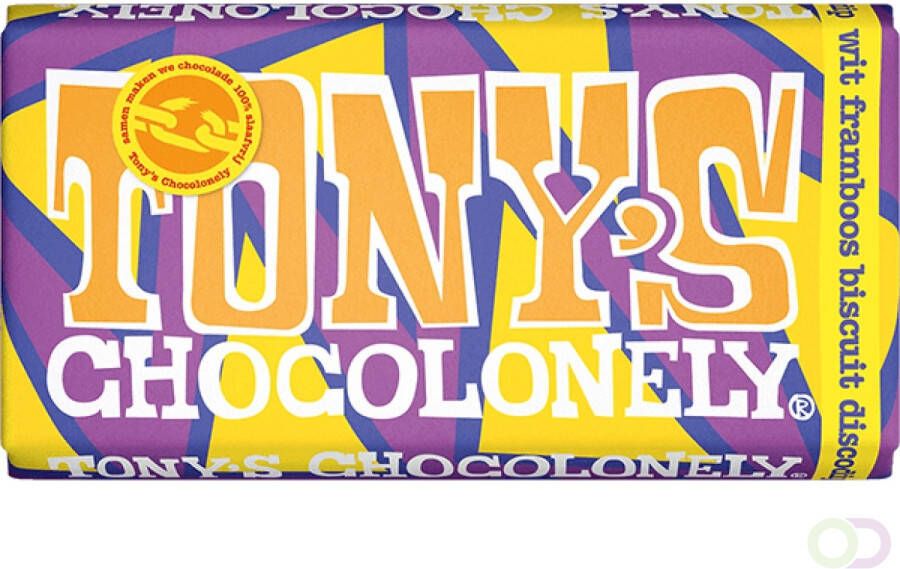 Tony's Chocolonely Chocolade Tonys Chocolonely wit framboos biscuit discodip 180 gram 1 reep
