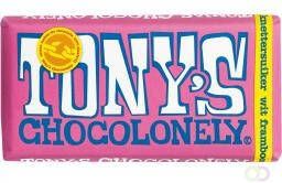 Tony's Chocolonely Chocolade wit framboos knettersuiker reep 180gr