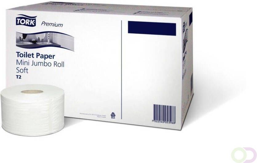 Tork Premium Mini jumborol toiletpapier zacht 2-laags systeem T2 wit