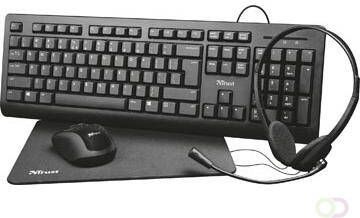 Trust Primo 4-in-1 Home Office Set met headset toetsenbord (qwerty) muis en muismat