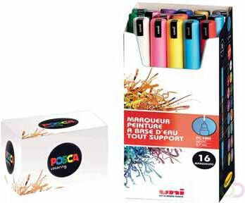 Uni-Ball Paintmarker Uni ball op waterbasis posca pc 1mr doos van 16 stuks in geassorteerde kleuren