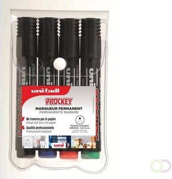 Uni-Ball Uni marker voor flipchart Prockey PM-122 etui met 4 stuks geassorteerde kleuren