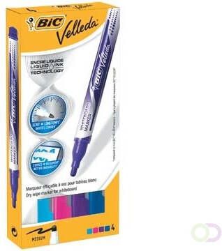 Velleda Bic whiteboardmarker liquid ink fashion kleuren ophangbaar doosje van 4 stuks