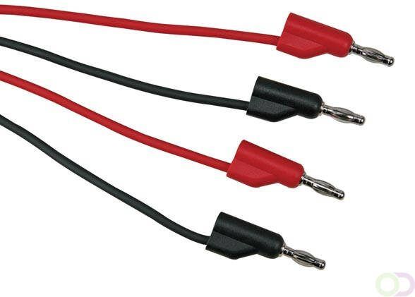 Velleman Aansluitsnoer set 2 stuks banaanstekker dubbel geÃÂ¯soleerd stapelbaar kabellengte 100 cm 4 mm 30 V 6 A zwart rood