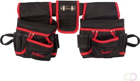 Gereedschapshouder voor riem nylon versterkt met klinknagels met 2 holsters meerdere vakken hamerhouder zwart rood