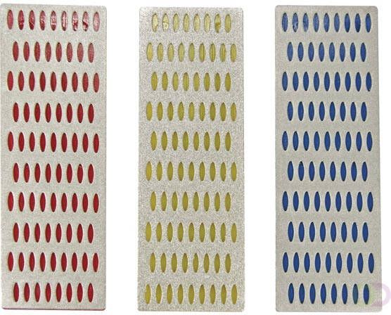 Set diamantslijpstenen drie verchillende korrels voor het slijpen van messen schaafbeitels en houtsteekbeitels