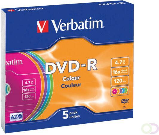 Verbatim DVD-R 4 7GB 16X Colour 5stuks