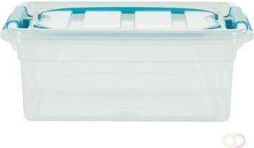 Whitefurze Carry Box opbergdoos 5 liter transparant met blauwe handvaten