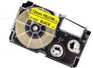Huismerk Casio XR-12YW Labeltape 12mm Zwart op Geel