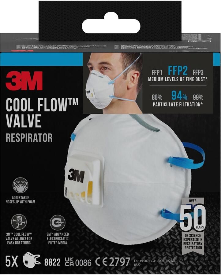3M Cool Flow stofmasker FFP2 met ventiel pak van 5 stuks