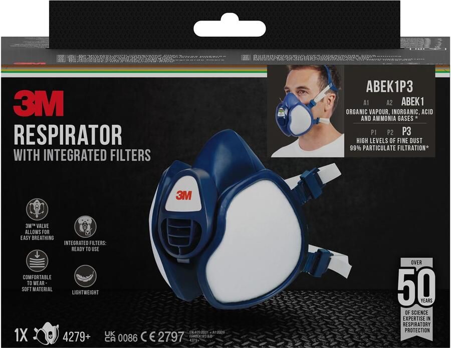 3M mondmasker met geïntegreerde filters herbruikbaar biedt ABEK1P3 ademhalingsbescherming
