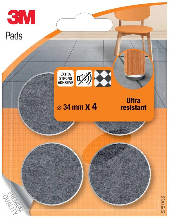 3M beschermende vloerpads uit vilt diameter 34 mm blister van 4 stuks