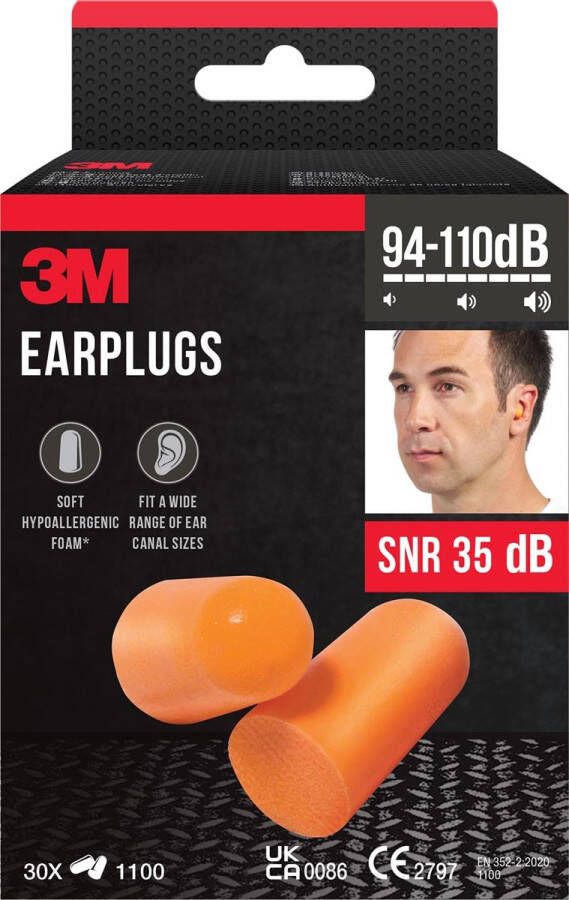 3M oordoppen 1100 geluidsdemping to 35 dB blister van 30 stuks