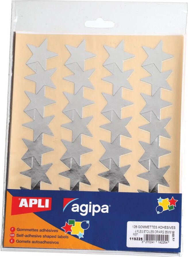 Agipa metallic stickers blister met 128 stuks goud en zilver ster 35 mm