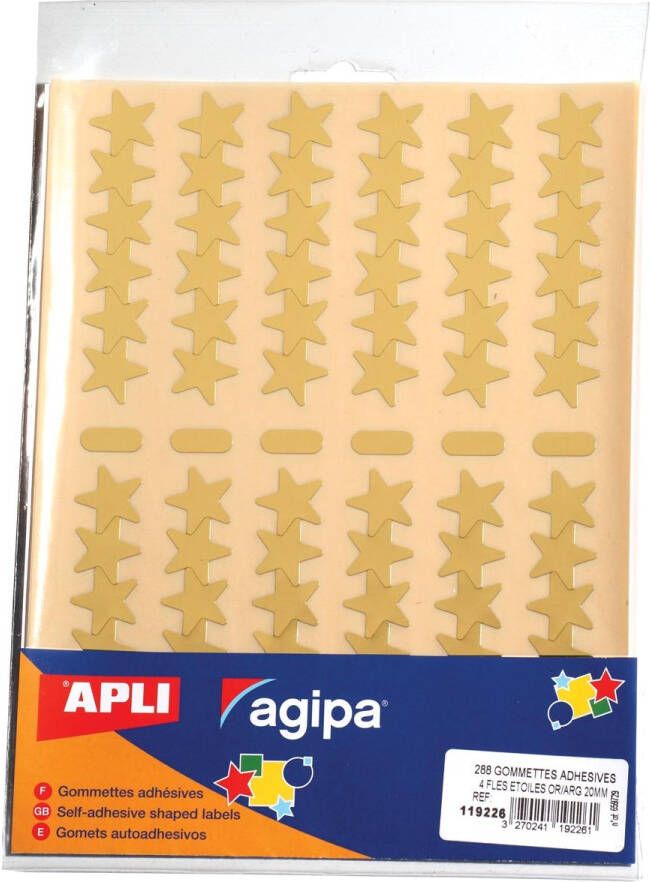 Agipa metallic stickers blister met 288 stuks goud en zilver ster 20 mm